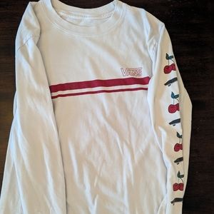 Vans, Women's long sleeve T-shirt, white with red cherries and skateboard,size M